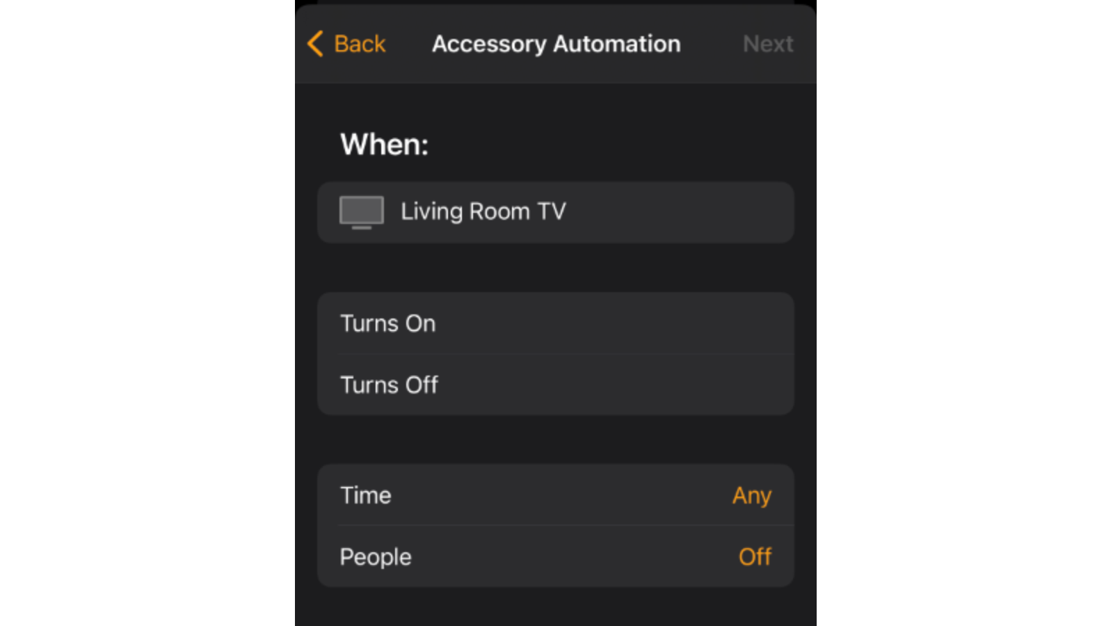 Setting up a TV automation in the Home app