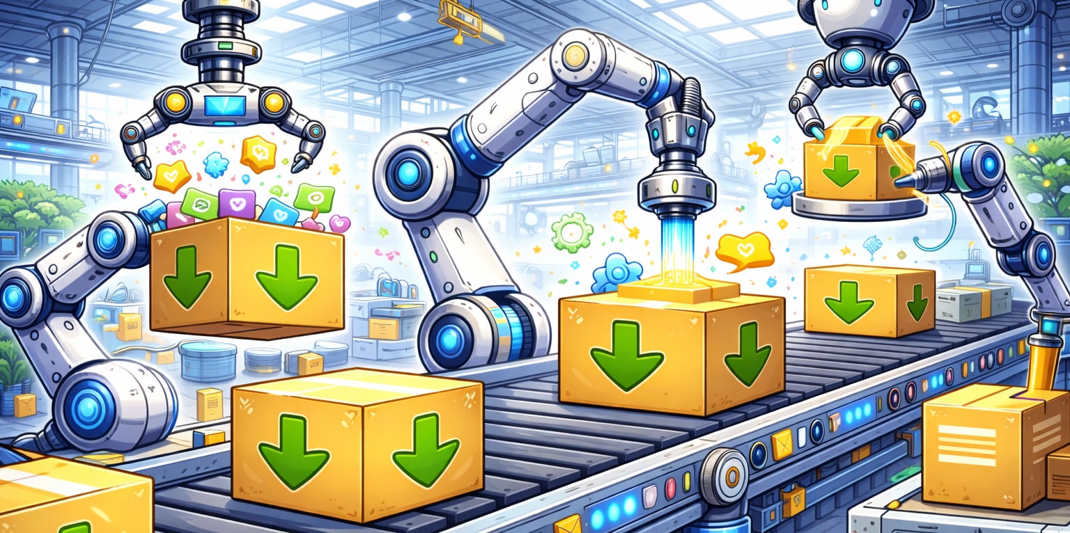 robot arms loading digital boxes